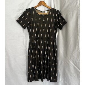 LuLaRoe Amelia Womens Dress Southwest Brown Yellow Pockets Pleats‎ Nubby NWT